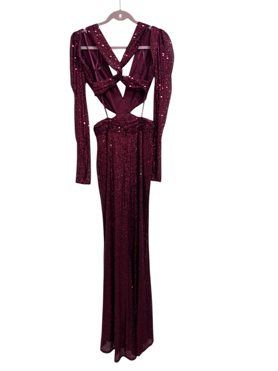 Mac Duggal Wine Sequin Cutout Evening Gown Size 4